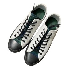 Converse Low Leather Grey Green Tartan black soles trainers Size UK 5.5 EU38
