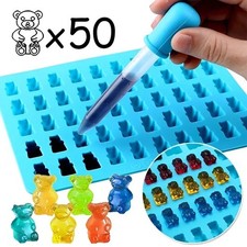 50 Grids Gummy Bear Mold Silicone Cute Bear Jelly Mould with Dropper Candy Choco
