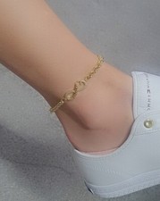 Ladies Gold Ankle Bracelet, Cz Infinity Charm Belcher Anklet 10" Length, 5mm