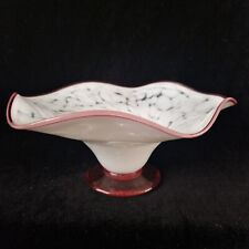 Beautiful Large "Clearly James" Pink & White Glass Fruit Bowl (Signed) 1998