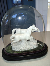 Pair of white horses in glass