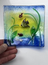 Murano Glass Tray - 5” Square - Aquarium / Fish Scene - with label by “Ballarin”