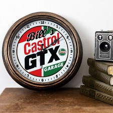 Personalised Garage Clock Castrol GTX Oil Car Mechanic Hanging Wall Gift KRC33