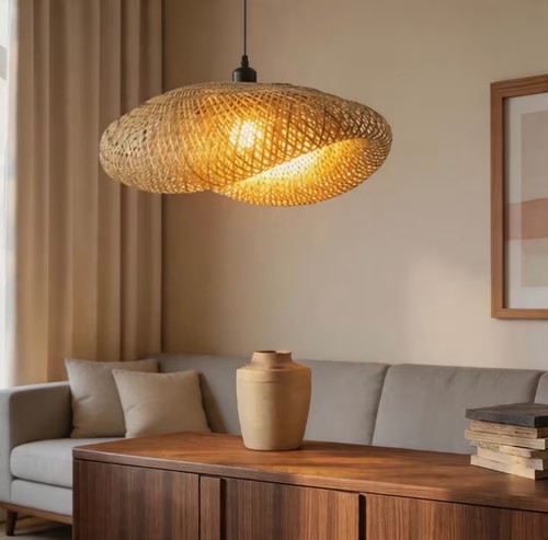 Woven bamboo pendant - bamboo,