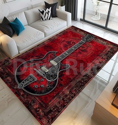 Red guitar rug acoustic - guitar, rug,