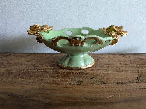 Green vtg gilt ornate rose - green,