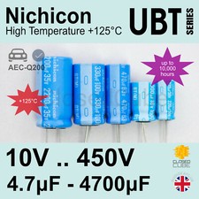 Nichicon UBT High Temperature 10000 hours +125C 10V-450V 4.7uF-4700uF Capacitors