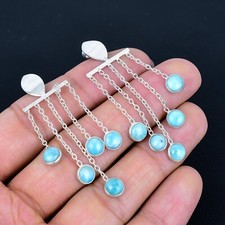 Stunning Sky Larimar Earrings Solid 925 Sterling Silver Jewelry Perfect Gift UK