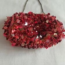 Debenhams Debut Beaded Bag Purse Red party bag Lined chain disc sequins snap top