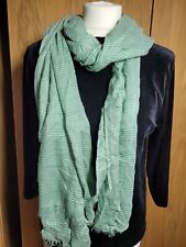 JIGSAW womens scarf, large semi sheer, green & white check scarf with fringe