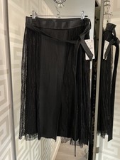 Zara Black Faux Leather Lace Midi Skirt Size L