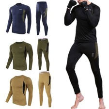 Mens Winter Sports Fleece Long Sleeve Thermal Top Long Pants Suit Warm Underwear