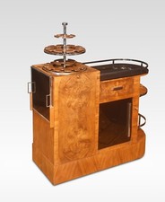 Art Deco Walnut Drinks Trolley - Vintage Bar Cart with Glass Inset & Chrome Gall