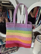 Macrame Rainbow String Shoulder Bag With Cotton Lining And Inside Pocket