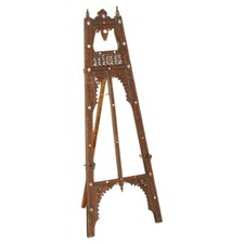 ANTIQUE CIRCA 1920 LIBERTY MOORISH CARVED MOTHER OF PEARL INLAID ARTIST EASEL