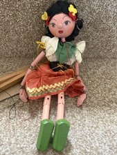 Vintage 1950’s Romany Girl Wooden Marionette Puppet / Gypsy- 12”