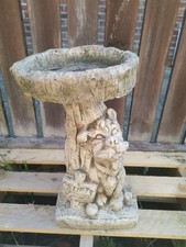 Crufts Dog Tree Stump Stone Bird Bath On Pedestal Garden Ornament
