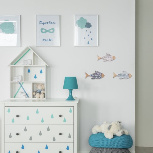 Sky blue wooden fish - sky, wall