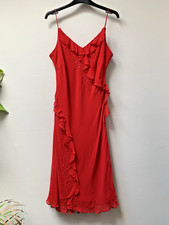 Vintage Y2k Silk Slip Dress Fits UK 10 12 Red Bias Cut Evening Party Occasion