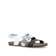 Daisy Roots White Silver Black Cork Wedge Flat Comfortable Sandals Shoes Size 6