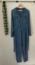 F&F Denim Long Sleeve Blue Jumpsuit | Soft Lyocell, Belted Waist, Pockets size