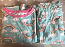 Children’s Pyjamas Bundle 2 Pairs. Age 12-13 Pink Leopard Print/Turq Rainbows.