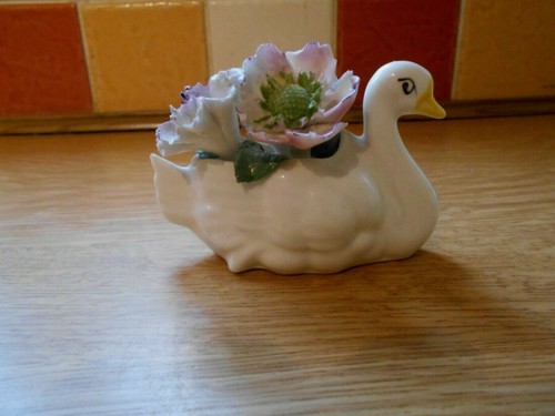 Ceramic swan with flowers - ceramic, by