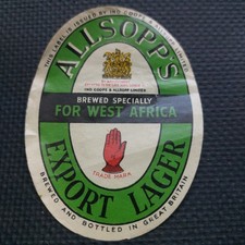 Allsopps Export Lager Beer Label.  West Africa