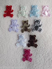 15 x VERY SMALL SEW-ON TEDDY BEAR MOTIFS  ~ WHITE ~ GOLD ~ BLUE ~ LILAC ~ RED +