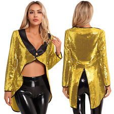 UK Women's Ringmaster Circus Coat Tailcoat Shiny Sequins Jacket Showman Costume