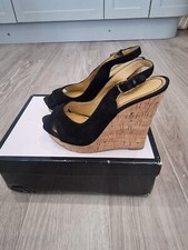 Womens Nine West Black Suede Cork Wedge, UK Size 4