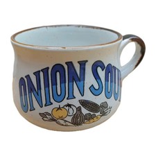 Vintage Ceramic Onion Soup Mug Cup Bowl With Handle 1970’s Blue Brown Preloved 