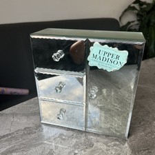 Mirrored Glass Jewellery Box 3 Drawers & Necklace Bracelet Wardrobe Compartm