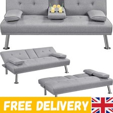 Versatile Light Gray Sofa Bed with Drop-Down Cup Holder Table for Living Room