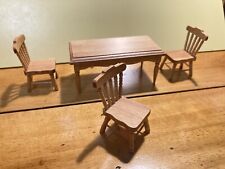 Dolls House Real Pine Wood Dining Table & Chairs Cottage Farmhouse Kitchen 1/12
