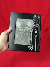 BLACK CAT PHOTO FRAME WOODEN SILVER WIRE DETAIL HANDMADE QUIRKY 