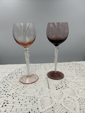 2 Coloured Multi Spiral Air Twist Stem Hock Wine Glasses Peach & Burgundy
