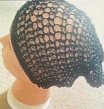 Thick Hair Net Black Big  Size 1940’s Style Elastic Hairnet Snood Wig Cap Mesh