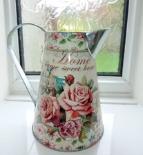 Large Jug Artificial Flower Vase Bluebird Pink Rose Butterfly Metal SECONDS