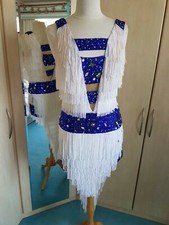 Competition latin dance dress size M white fringe dress sapphire stones 