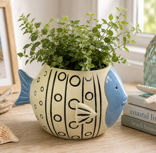 Ceramic fish planter coastal - fish,