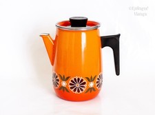 Orange Floral Enamel Coffee Pot 1970s French Stove Top Kettle
