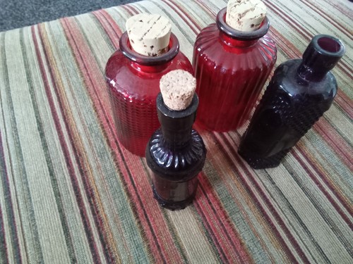 Red glass bottles - red,