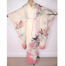 LOVELY  VINTAGE JAPANESE FURISODE FORMAL, SILK KIMONO, BLOSSOM & ORIGAMI CRANES