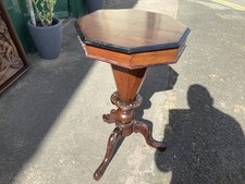 VICTORIAN MAHOGANY SEWING TABLE OCTAGONAL MOULDED HINGED TOP COMPARTMENTS C1850