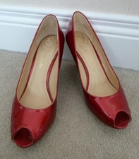 FAB Clarks Red Metallic Shimmer Patent Peeptoe 3" High Wedge Shoes UK 5D VGC