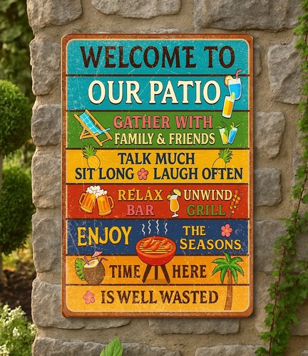 Rustic metal patio sign - patio,