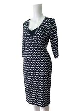 M&S Collection Petite Dress Size Medium 12 Navy Zig Zag Wrap Stretch Womens EU40