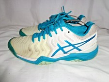 ASICS WOMEN OFF WHITE/GREEN LEATHER LACE UP TRAINERS SIZE UK 5 EU 38 VGC