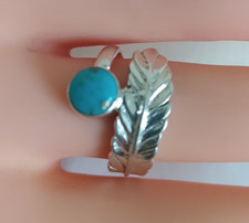 Navajo Sterling Silver Turquoise and Feather Ring Size R
